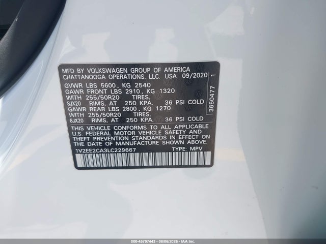 Продажа на аукционе авто 2020 Volkswagen Atlas Cross Sport 3.6l V6 Sel, vin: 1V2EE2CA3LC229667, номер лота: 45797443