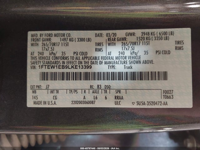 Ford F-150 Xl 2020 1FTEW1EB9LKE13399 Image 9