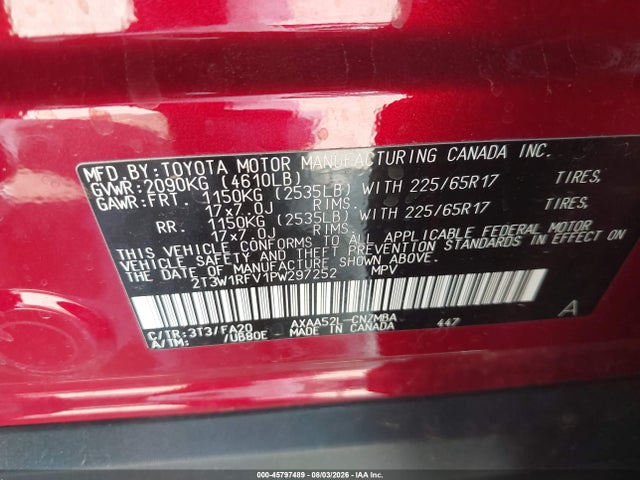 45797489 :رقم المزاد ، 2T3W1RFV1PW297252 vin ، 2023 Toyota Rav4 Xle مزاد بيع