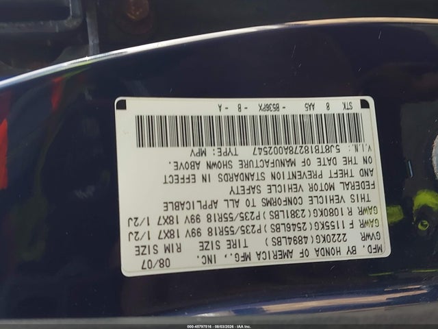Продажа на аукционе авто 2008 Acura Rdx, vin: 5J8TB18278A002547, номер лота: 45797516