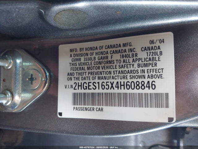 Продаж на аукціоні авто 2004 Honda Civic Lx, vin: 2HGES165X4H608846, номер лоту: 45797534