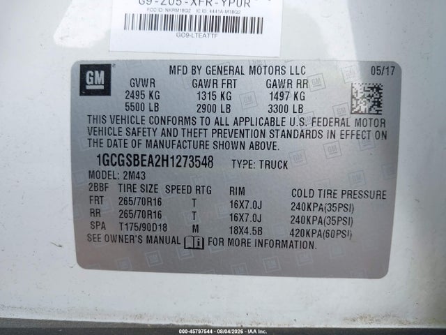 1GCGSBEA2H1273548 Chevrolet Colorado 2wd Wt