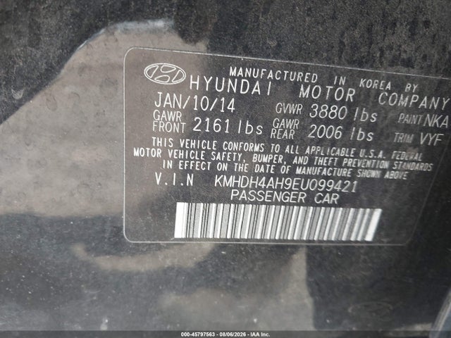 Aukcja sprzedaży 2014 Hyundai Elantra Sport, vin: KMHDH4AH9EU099421, numer aukcji: 45797563