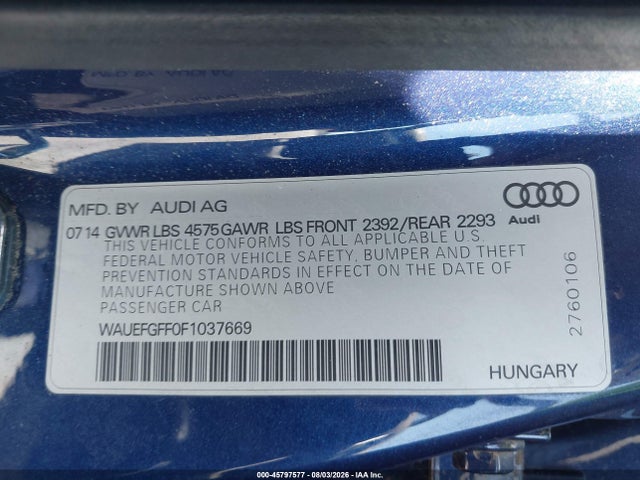 WAUEFGFF0F1037669 Audi A3 2.0t Premium