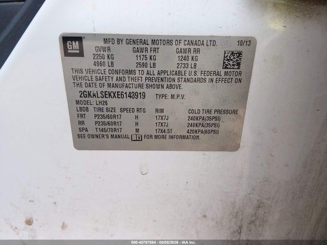 Aukcja sprzedaży 2014 Gmc Terrain Slt-1, vin: 2GKALSEKXE6148919, numer aukcji: 45797584