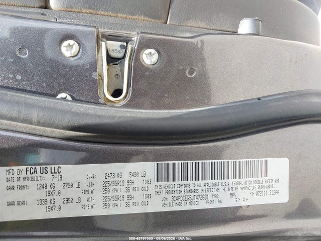 2018 Dodge Journey Gt მანქანა იყიდება აუქციონზე, vin: 3C4PDCEG5JT472631, აუქციონის ნომერი: 45797589