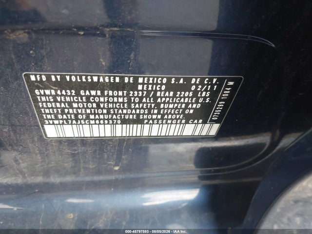 Aukcja sprzedaży 2012 Volkswagen Jetta Sportwagen 2.0l Tdi, vin: 3VWPL7AJ5CM669370, numer aukcji: 45797593
