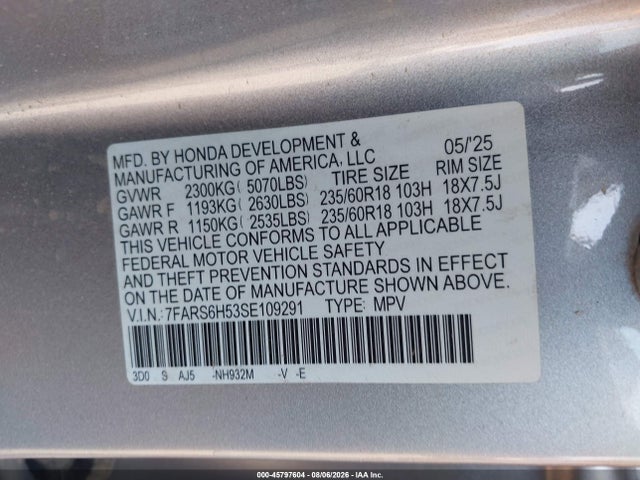 7FARS6H53SE109291 Honda Cr-v Hybrid Sport