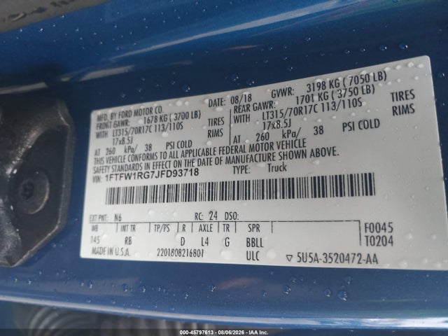 Ford F-150 Raptor 2018 1FTFW1RG7JFD93718 Image 9
