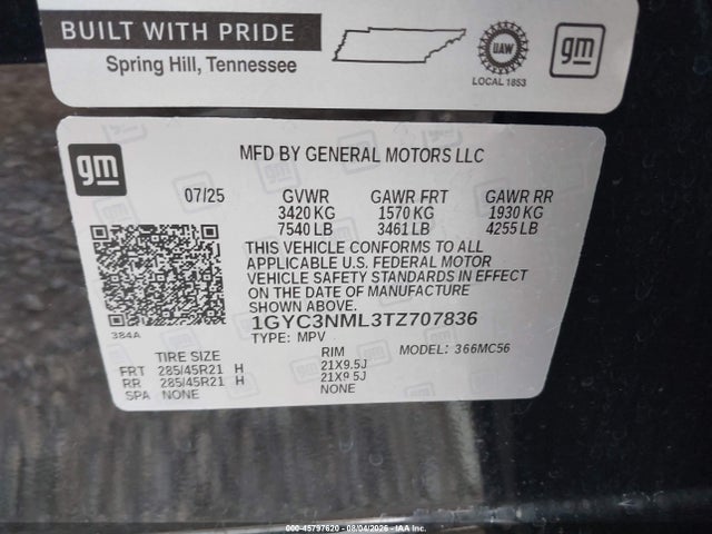 Aukcja sprzedaży 2026 Cadillac Vistiq Sport, vin: 1GYC3NML3TZ707836, numer aukcji: 45797620