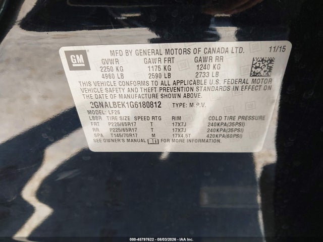 Chevrolet EQUINOX LS 2016 2GNALBEK1G6180812 Image 9