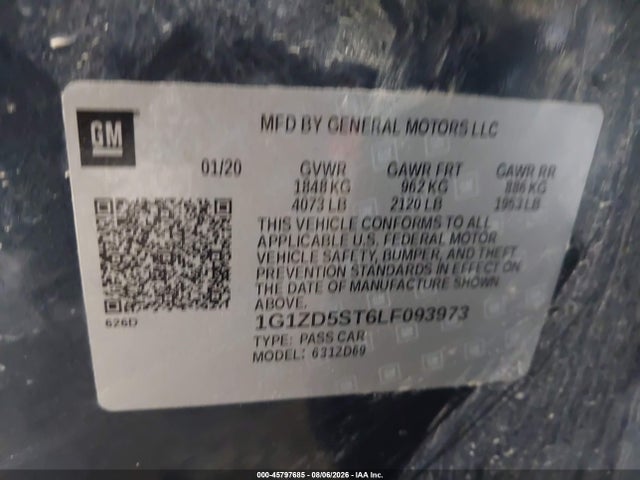 Aukcja sprzedaży 2020 Chevrolet Malibu Fwd Lt, vin: 1G1ZD5ST6LF093973, numer aukcji: 45797685