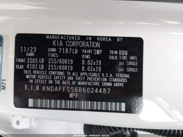 Aukcja sprzedaży 2024 Kia Ev9 Wind, vin: KNDAFFS56R6024487, numer aukcji: 45797686
