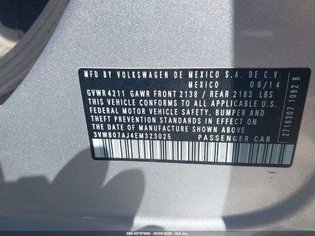 Продаж на аукціоні авто 2014 Volkswagen Jetta 1.8t Se, vin: 3VWB07AJ4EM323025, номер лоту: 45797696