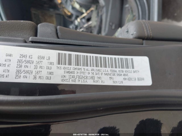45797706 :رقم المزاد ، 1C4RJFBG2HC811083 vin ، 2017 Jeep Grand Cherokee Limited مزاد بيع