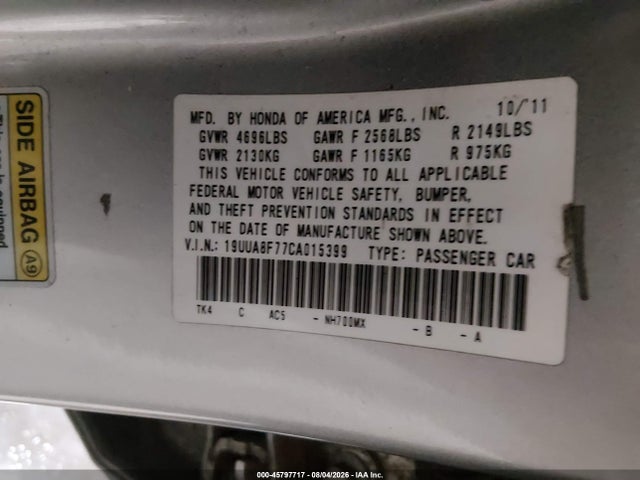 Продажа на аукционе авто 2012 Acura Tl 3.5, vin: 19UUA8F77CA015399, номер лота: 45797717