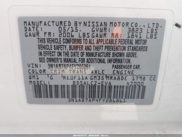 Nissan SENTRA S 2015 3N1AB7AP4FY286861 Image 9