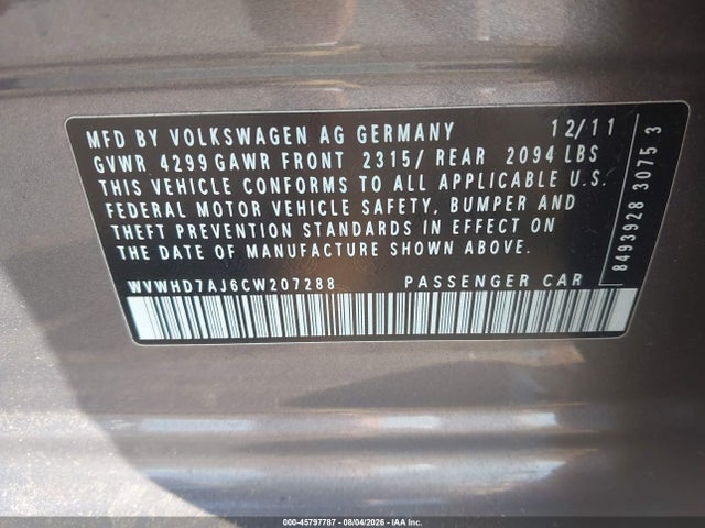 Продаж на аукціоні авто 2012 Volkswagen Gti 4-door, vin: WVWHD7AJ6CW207288, номер лоту: 45797787