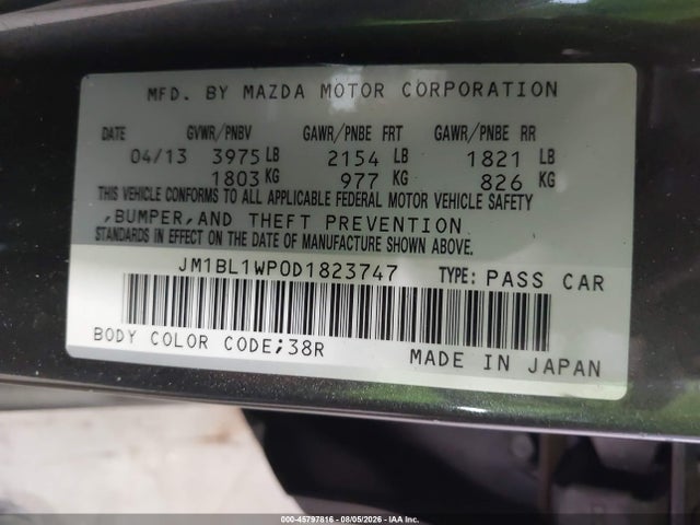 Продаж на аукціоні авто 2013 Mazda Mazda3 I Grand Touring, vin: JM1BL1WP0D1823747, номер лоту: 45797816