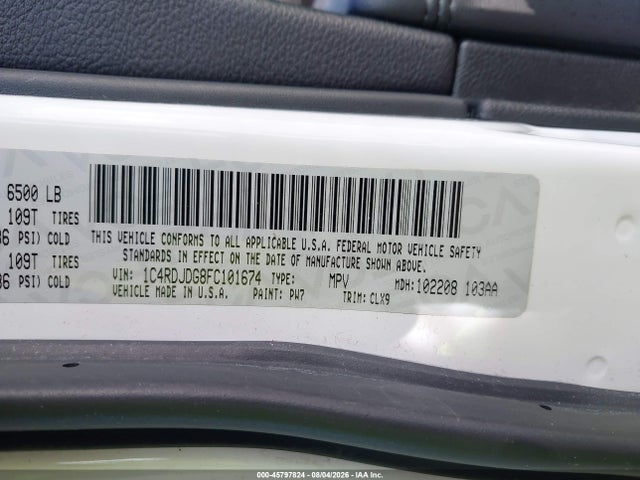 Aukcja sprzedaży 2015 Dodge Durango Limited, vin: 1C4RDJDG8FC101674, numer aukcji: 45797824