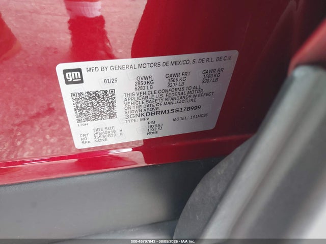 45797842 :رقم المزاد ، 3GNKDBRM1SS178999 vin ، 2025 Chevrolet Blazer Ev Lt Fwd مزاد بيع