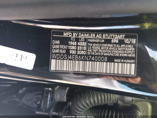 45797859 :رقم المزاد ، WDDSJ4EB6KN740008 vin ، 2019 Mercedes-benz Cla 250 مزاد بيع