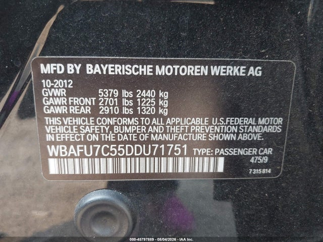 Продаж на аукціоні авто 2013 Bmw 535 Xi, vin: WBAFU7C55DDU71751, номер лоту: 45797889