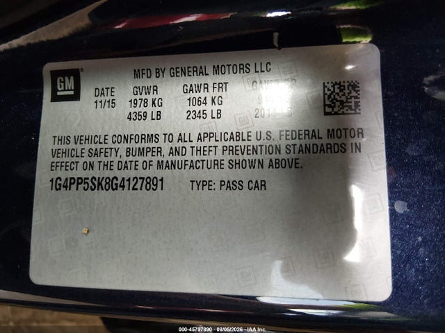 2016 Buick Verano მანქანა იყიდება აუქციონზე, vin: 1G4PP5SK8G4127891, აუქციონის ნომერი: 45797890