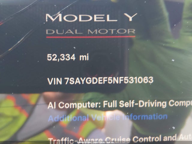 Aukcja sprzedaży 2022 Tesla Model Y Performance Dual Motor All-wheel Drive, vin: 7SAYGDEF5NF531063, numer aukcji: 45797891