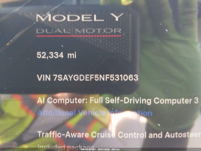 Aukcja sprzedaży 2022 Tesla Model Y Performance Dual Motor All-wheel Drive, vin: 7SAYGDEF5NF531063, numer aukcji: 45797891
