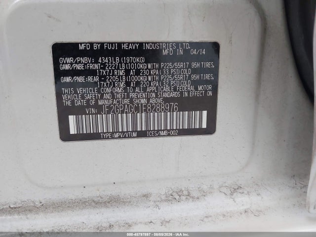 Aukcja sprzedaży 2014 Subaru Xv Crosstrek 2.0i Limited, vin: JF2GPAGC1E8288976, numer aukcji: 45797897