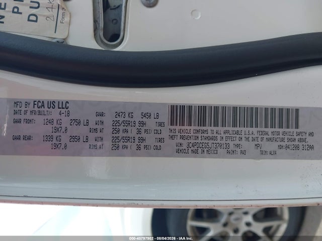 2018 Dodge Journey Gt მანქანა იყიდება აუქციონზე, vin: 3C4PDCEG5JT370133, აუქციონის ნომერი: 45797902