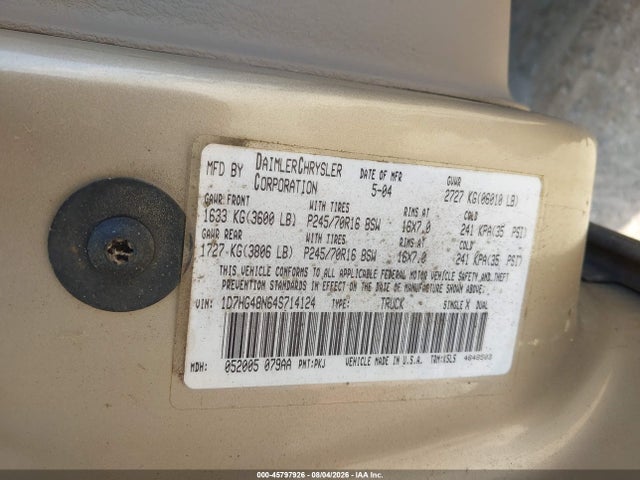 Aukcja sprzedaży 2004 Dodge Dakota Quad Slt, vin: 1D7HG48N64S714124, numer aukcji: 45797926