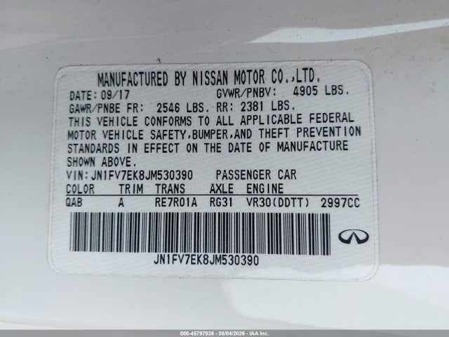 Aukcja sprzedaży 2018 Infiniti Q60 3.0t Red Sport 400, vin: JN1FV7EK8JM530390, numer aukcji: 45797936