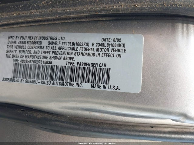 Aukcja sprzedaży 2003 Subaru Outback, vin: 4S3BH675X37615835, numer aukcji: 45797938