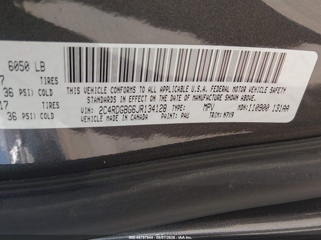 2C4RDGBG6JR134128 Dodge Grand Caravan Se Plus