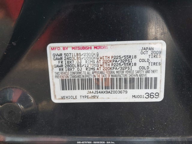 Aukcja sprzedaży 2010 Mitsubishi Outlander Xls, vin: JA4JS4AX9AZ003679, numer aukcji: 45797955