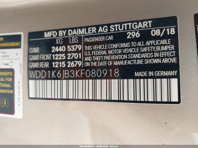 Aukcja sprzedaży 2019 Mercedes-benz E 450 4matic, vin: WDD1K6JB3KF080918, numer aukcji: 45797973