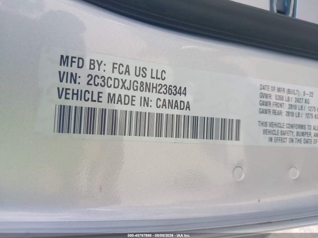 Aukcja sprzedaży 2022 Dodge Charger Sxt Awd, vin: 2C3CDXJG8NH236344, numer aukcji: 45797998