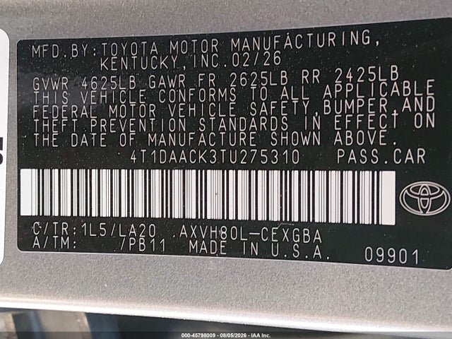 Toyota CAMRY XLE 2026 4T1DAACK3TU275310 Image 9
