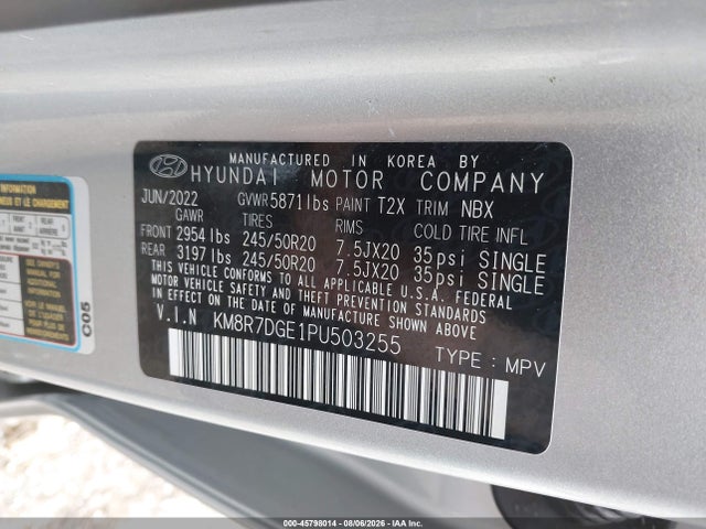 45798014 :رقم المزاد ، KM8R7DGE1PU503255 vin ، 2023 Hyundai Palisade Calligraphy مزاد بيع