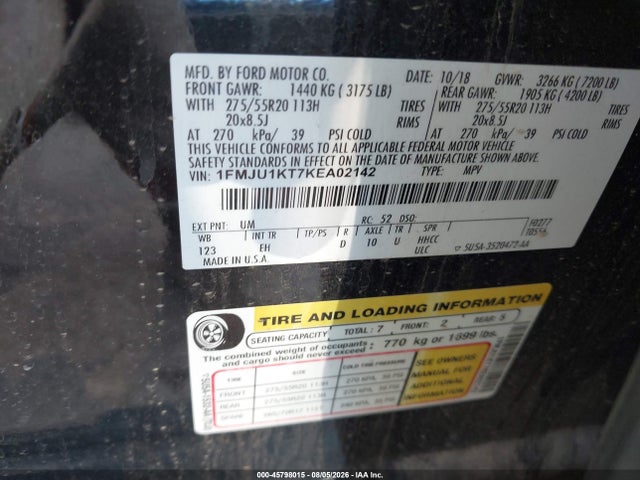 Продажа на аукционе авто 2019 Ford Expedition Limited, vin: 1FMJU1KT7KEA02142, номер лота: 45798015