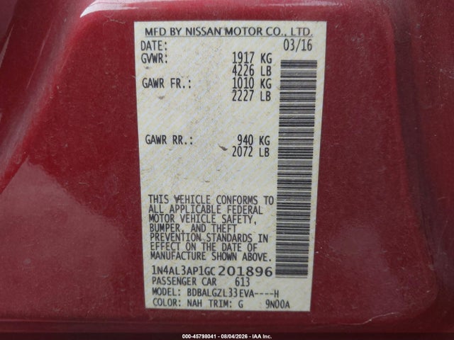 Nissan Altima 2.5 S 2016 1N4AL3AP1GC201896 Image 9