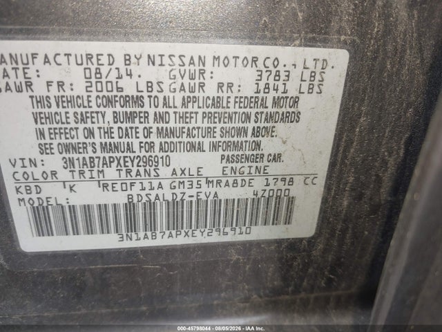 Продаж на аукціоні авто 2014 Nissan Sentra Sv, vin: 3N1AB7APXEY296910, номер лоту: 45798044