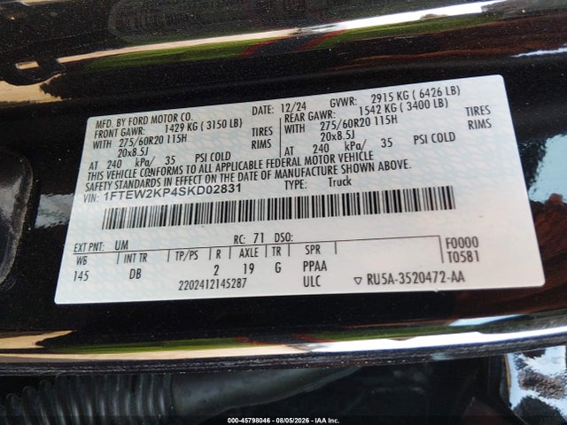 Продаж на аукціоні авто 2025 Ford F-150 Stx, vin: 1FTEW2KP4SKD02831, номер лоту: 45798046