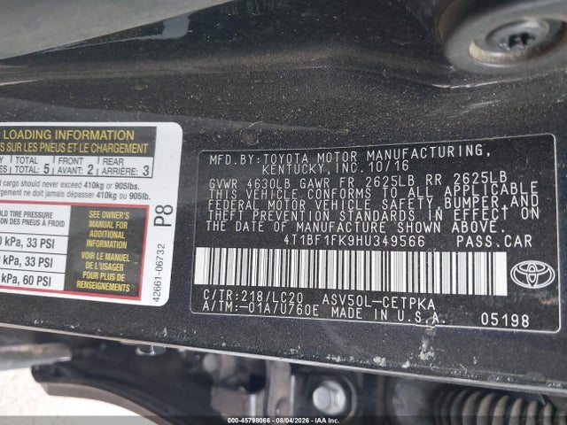 4T1BF1FK9HU349566 Toyota CAMRY XSE