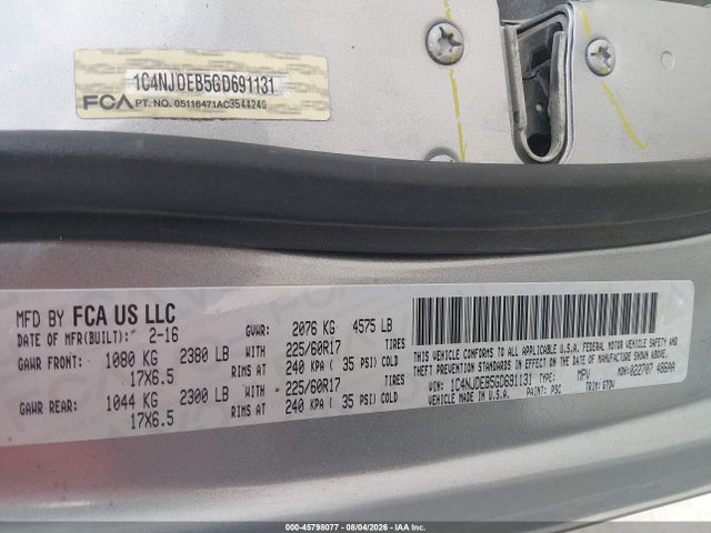 Продажа на аукционе авто 2016 Jeep Compass Latitude, vin: 1C4NJDEB5GD691131, номер лота: 45798077