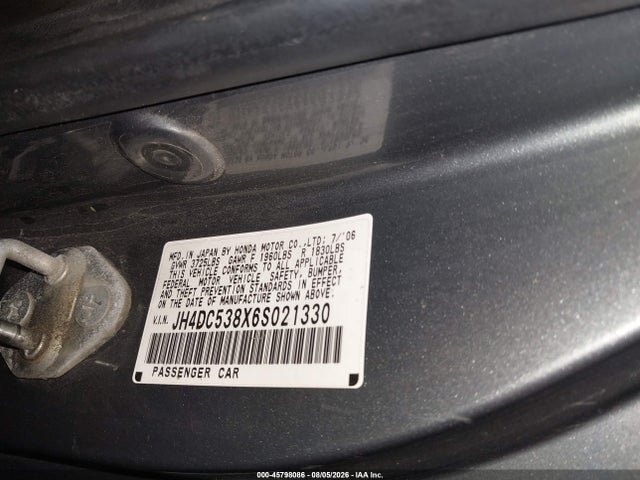 2006 Acura Rsx მანქანა იყიდება აუქციონზე, vin: JH4DC538X6S021330, აუქციონის ნომერი: 45798086