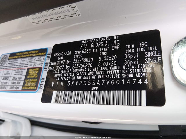 5XYPD5SA7VG014744 KIA Telluride Hybrid Sx