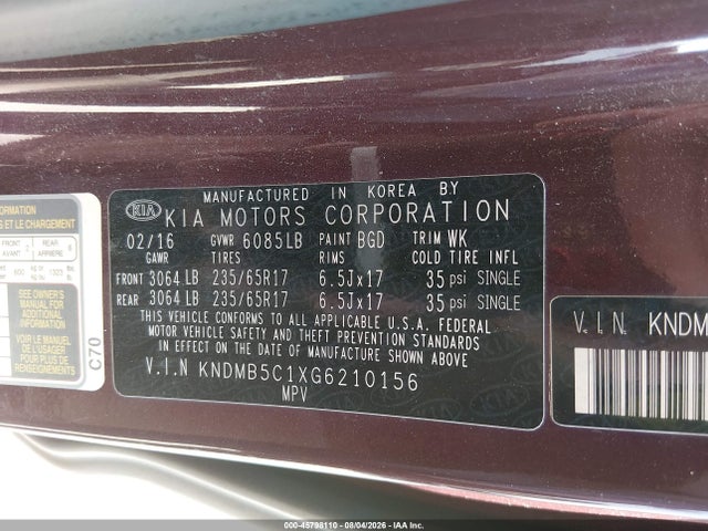 KIA SEDONA LX 2016 KNDMB5C1XG6210156 Image 9